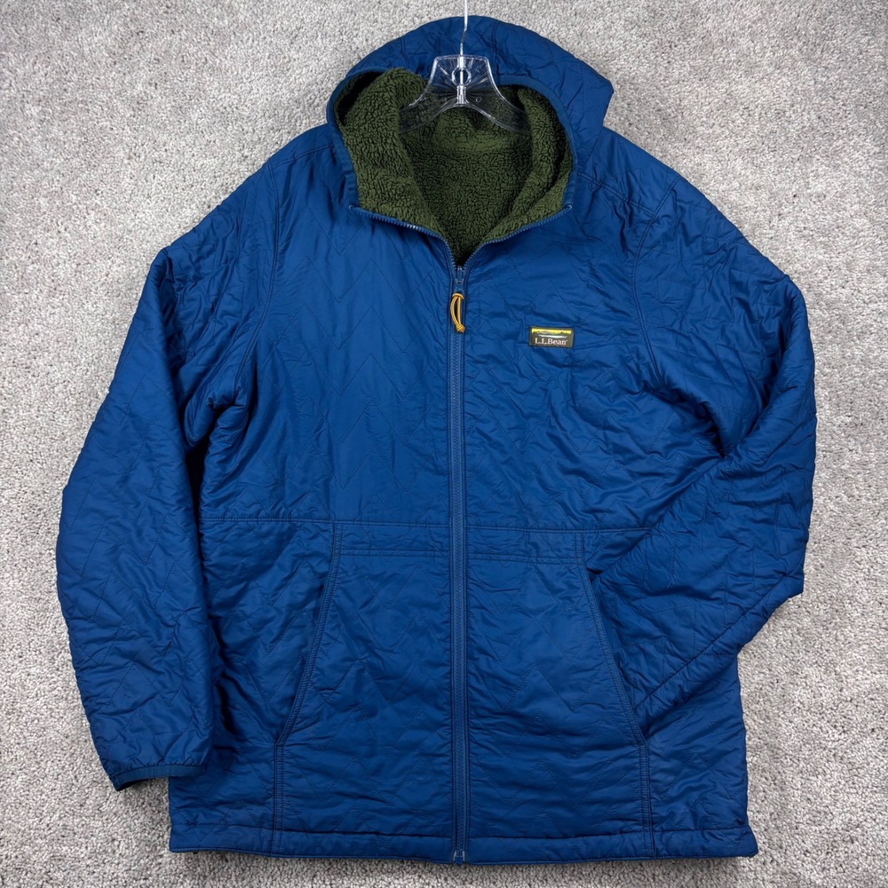 LL Bean Mens XL Tall Reversible Primaloft Quilted Sherpa‎ Fleece Jacket Blue